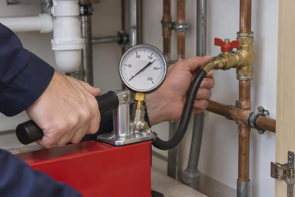 Lekdetectie Uddel – druktest op een waterleiding met een manometer