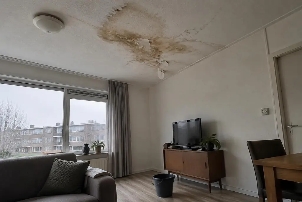 Lekdetectie Uddel – vochtplek op het plafond onder een badkamer